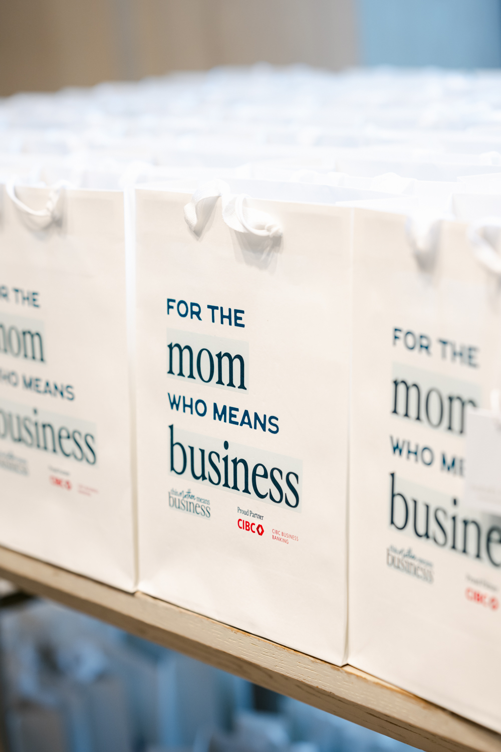 CIBC partner gift bags at a This Mother Means Business event